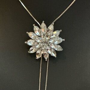 JTV Silver-Tone Clear Crystal Floral Drop Necklace